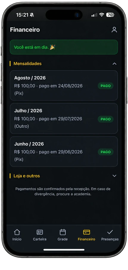 Financeiro no aplicativo
